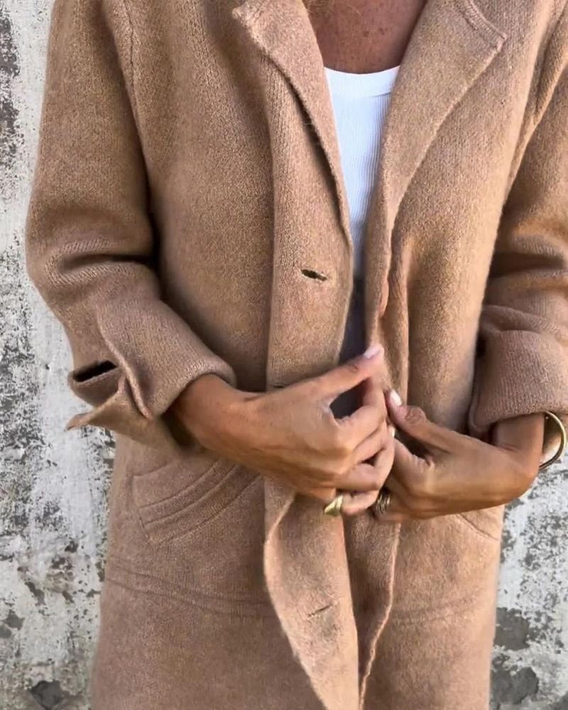 Cunégonde Oversized Notch-Lapel Longline Winter Coat for Women