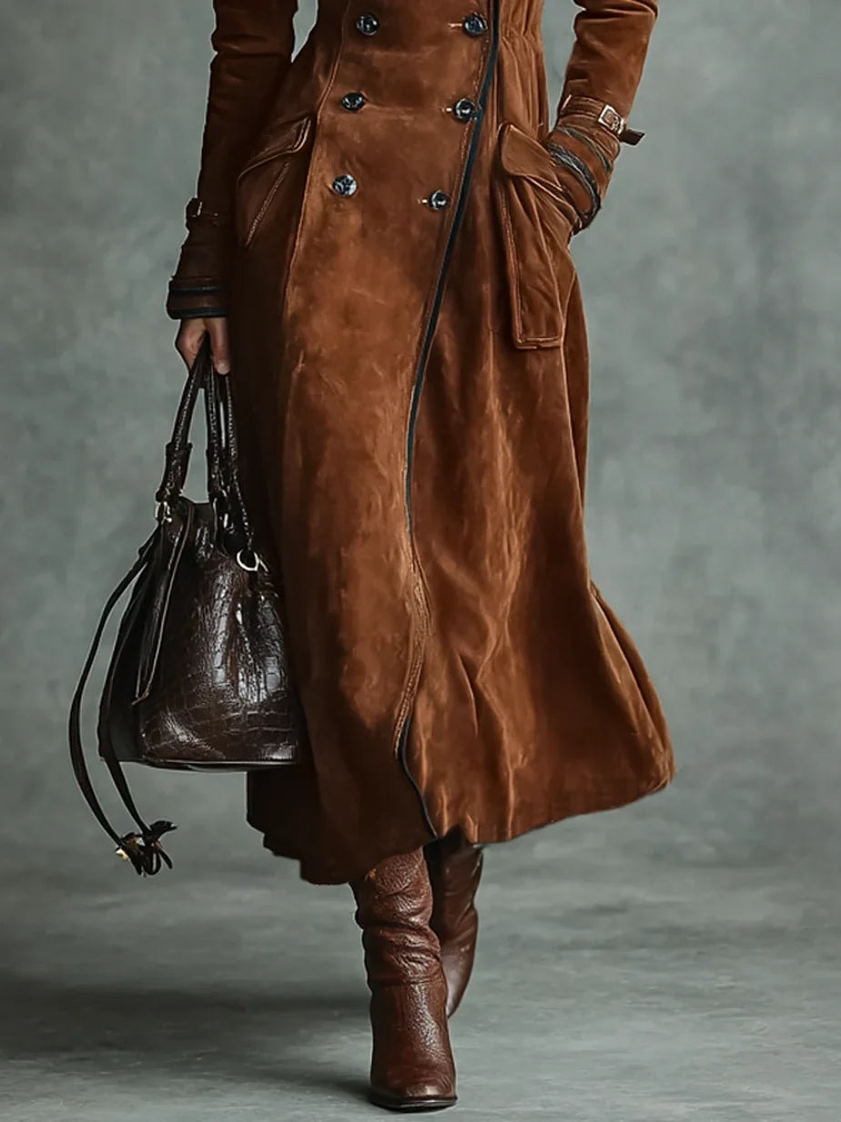 Ragnhild Women's Double-Breasted Notch-Lapel Longline Winter Coat