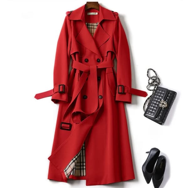 Double-Breasted Belted Trench Coat with Classic Lapel Collar