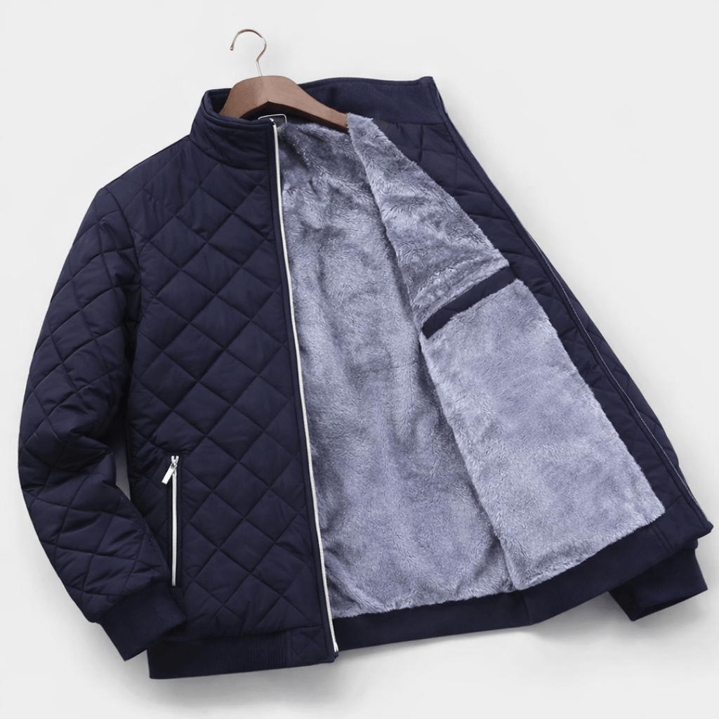 Men's Diamond-Quilted Fleece-Lined Jacket with Stand Collar
