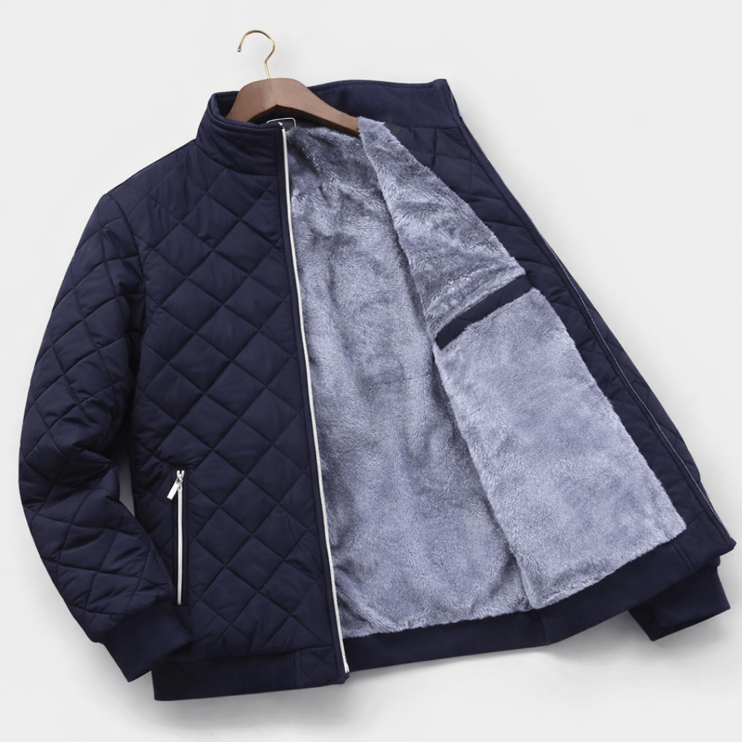 Men's Diamond-Quilted Fleece-Lined Jacket with Stand Collar