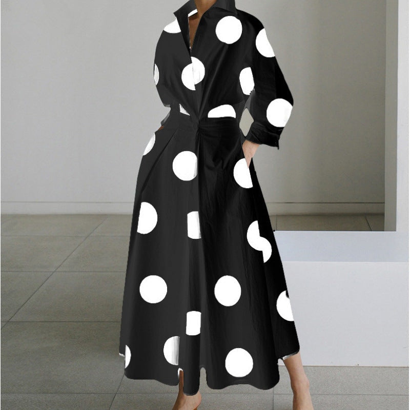 Women's Collared Front Wrap Newspaper Print Maxi Dress