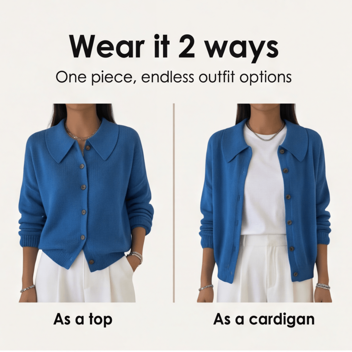 Collete Peter Pan Collar Women's Knitted Cardigan with Ribbed Cuffs