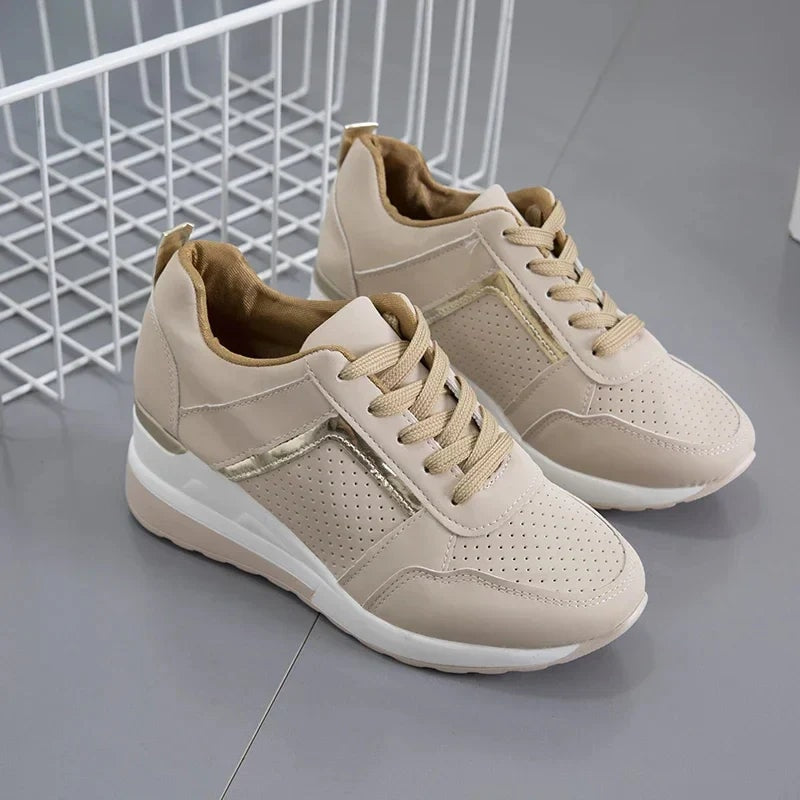 Women's Lace-Up Platform Wedge Sneakers with Cushioned Sole