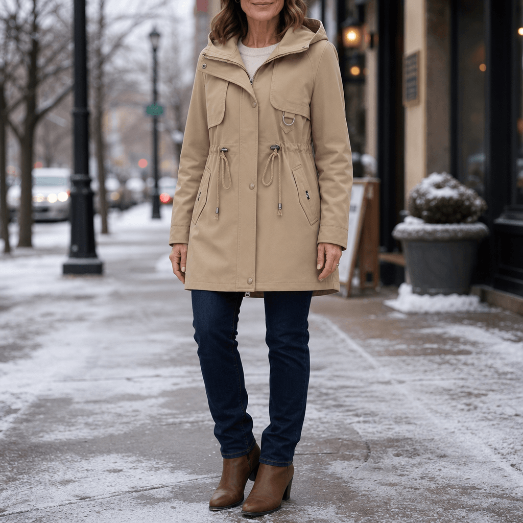Women's Adjustable Waist Hooded Anorak Jacket with Drawstring