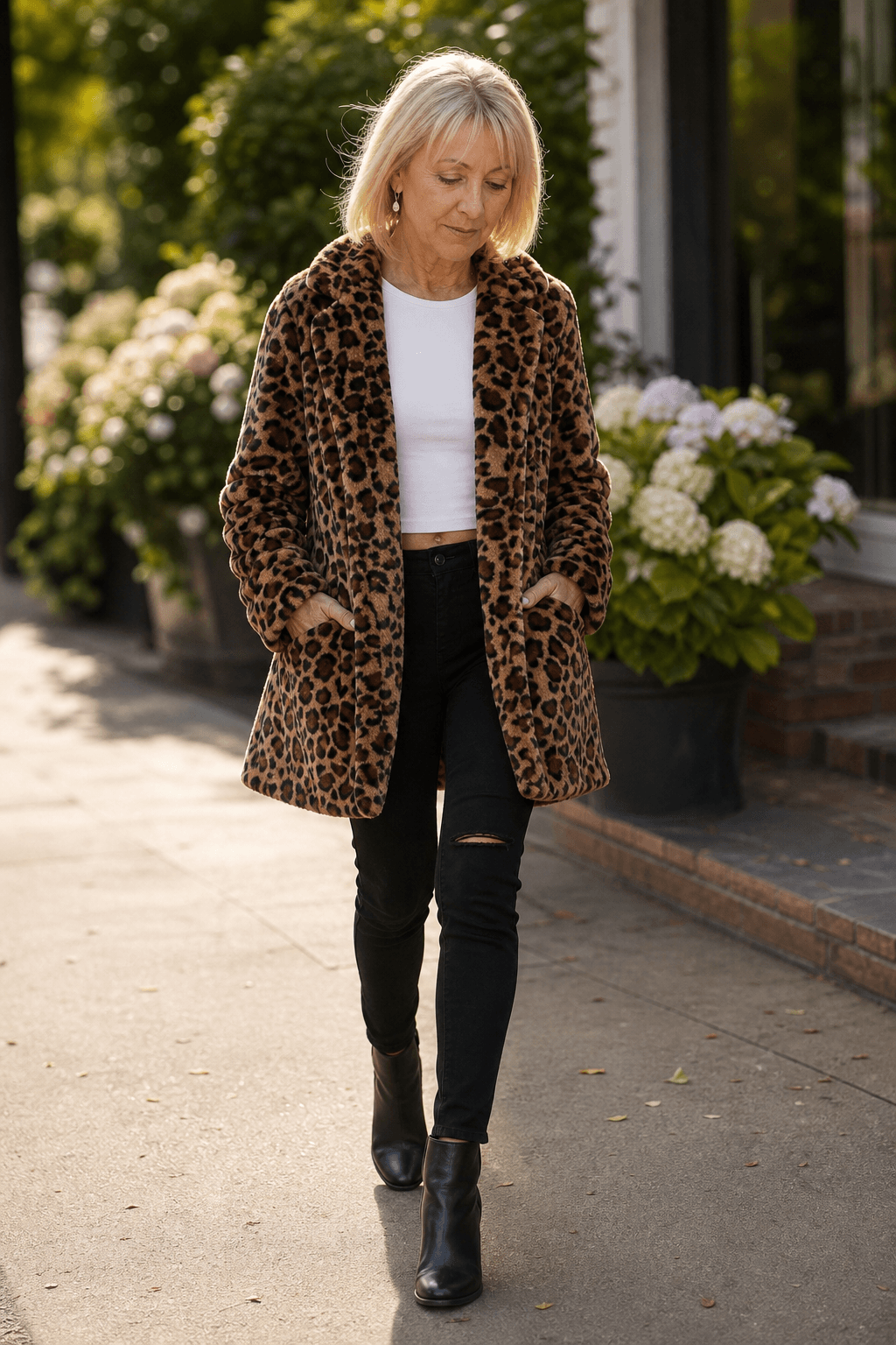 Leora Leopard Print Faux Fur Longline Winter Coat for Women
