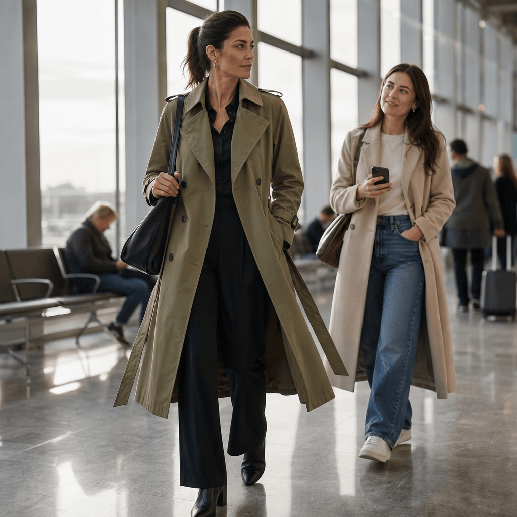 Mayfield Double-Breasted Long Trench Coat with Tailored Collar for Women