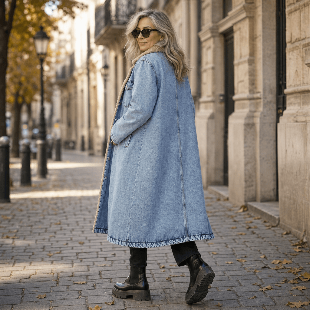 Denora Sherpa-Lined Full-Length Denim Winter Coat for Women