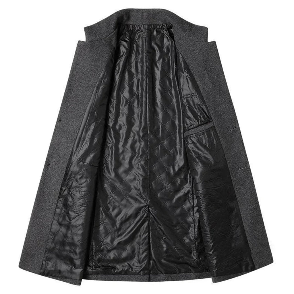 Men's Slim Longline Stand-Collar Overcoat with Flap Pockets for Winter