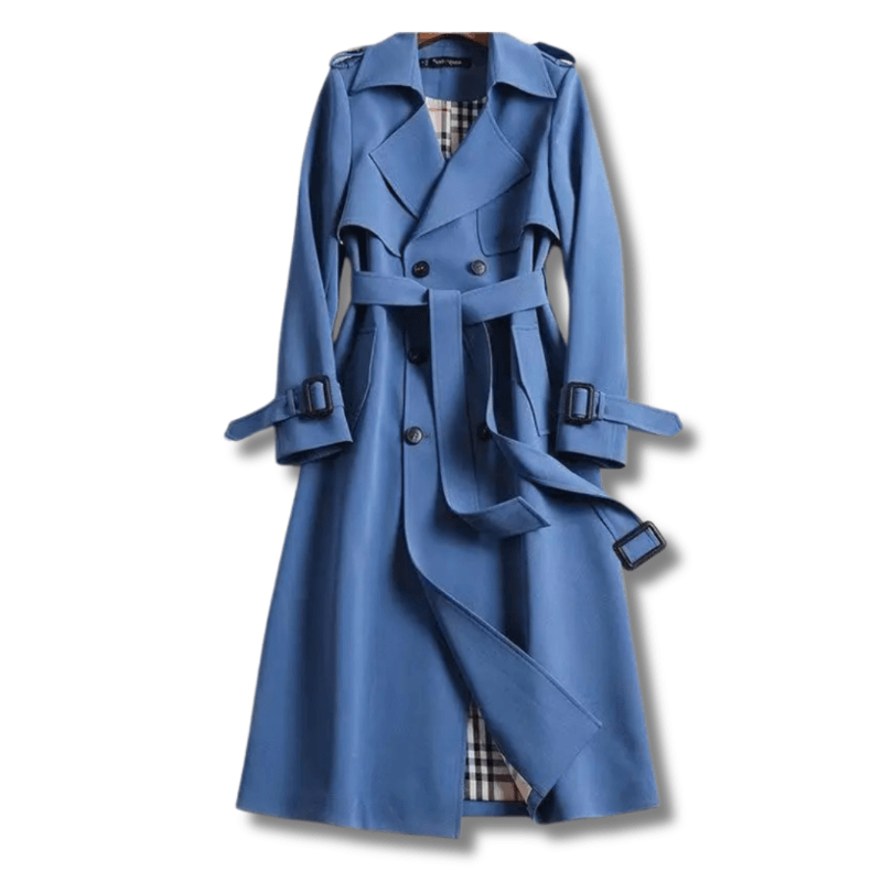 Double-Breasted Belted Trench Coat with Classic Lapel Collar