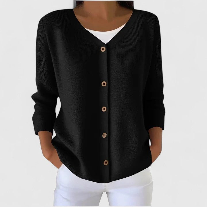 Wena Button-Front V-Neck Knitted Cardigan with Hood for Women
