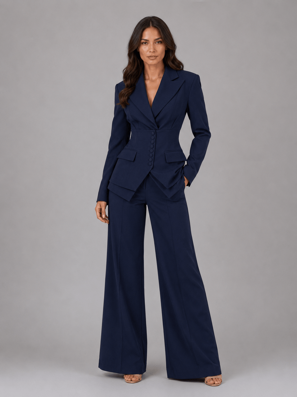 Women's Cinched-Waist Blazer and Wide-Leg Trouser Two-Piece Coordinate Set