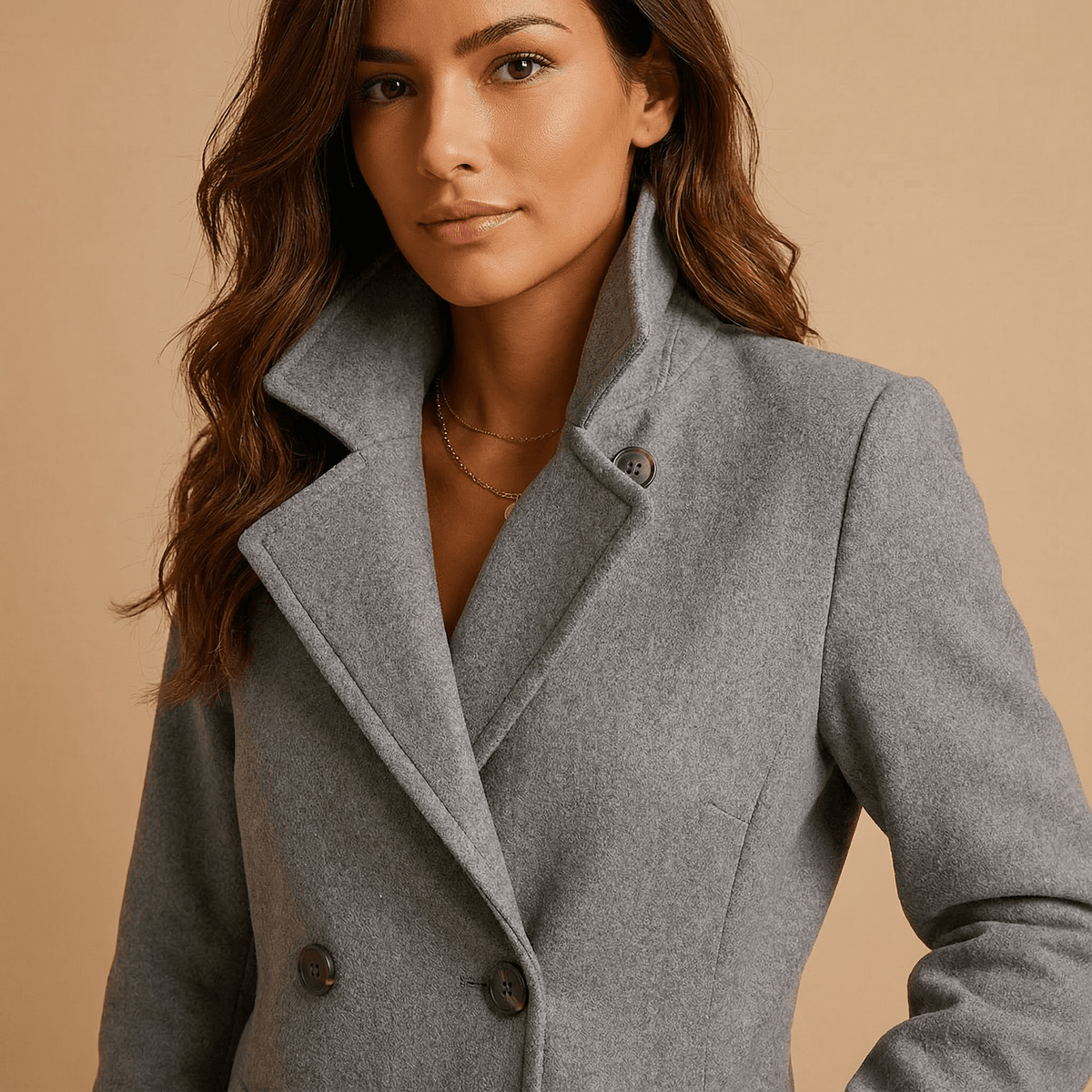 Lerrie Women's Double-Breasted Wool Blend Winter Coat with Notch Lapels