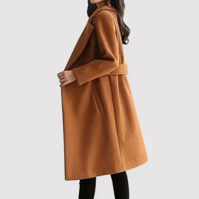 Rosa Belted Double-Breasted Women's Winter Coat with Notched Collar