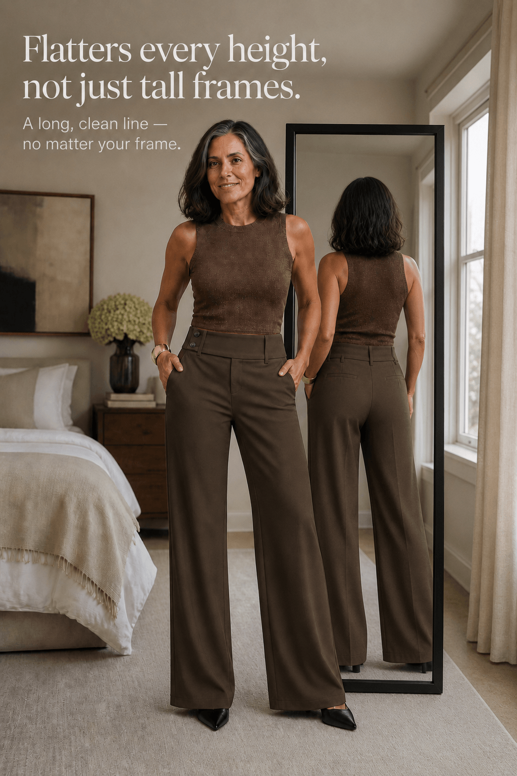 Women's Wide-Leg High-Waisted Dress Pants with Pockets