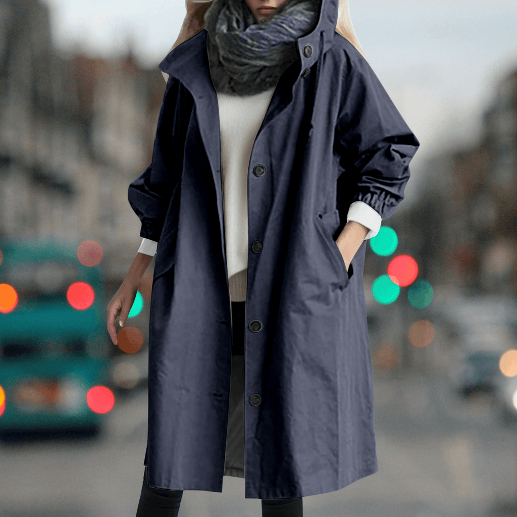 Karmele Hooded High-Neck Cotton Blend Trench Coat for Women