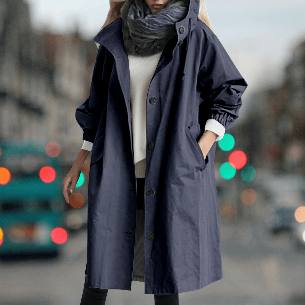 Karmele Hooded High-Neck Cotton Blend Trench Coat for Women