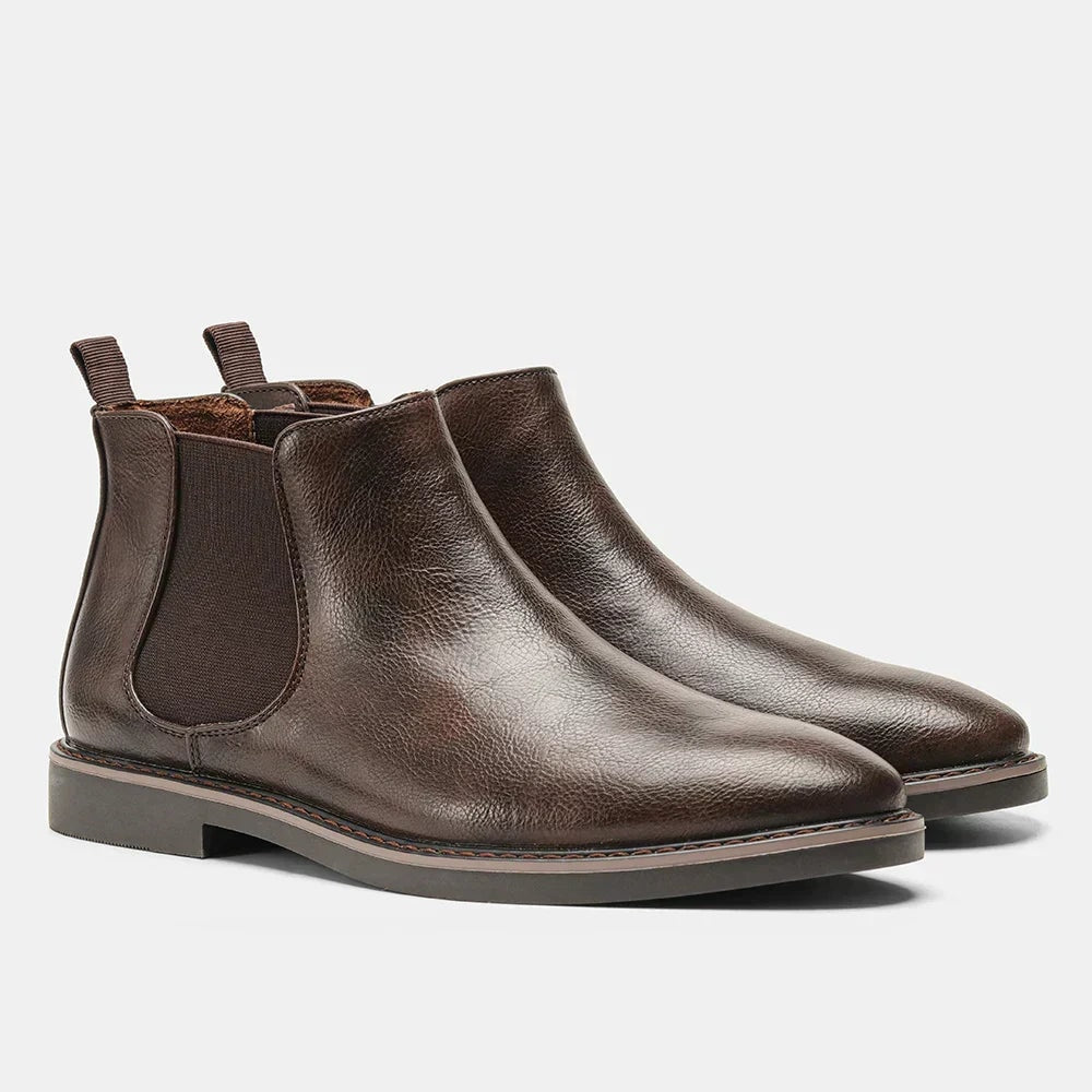 Men's Chelsea Slip-On Ankle Boots with Elastic Side Panels and Welt Stitching