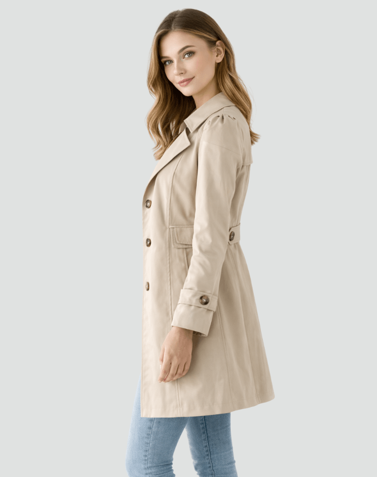 Womens Tailored Trench Coat Classic Lapel Mid-Length Jacket