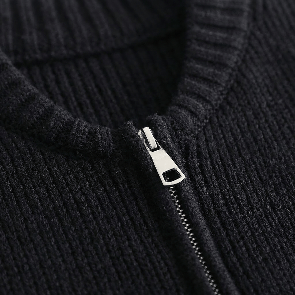 Women's Chunky Knit Zip-Up Cardigan with Bomber Collar and Ribbed Hem