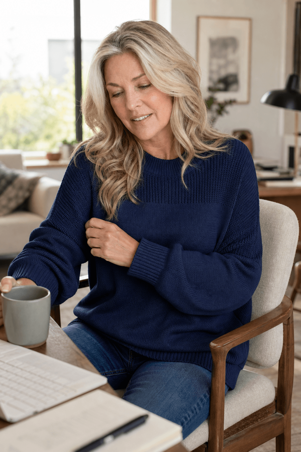 Women's Ribbed Dropped-Shoulder Oversized Knit Sweater