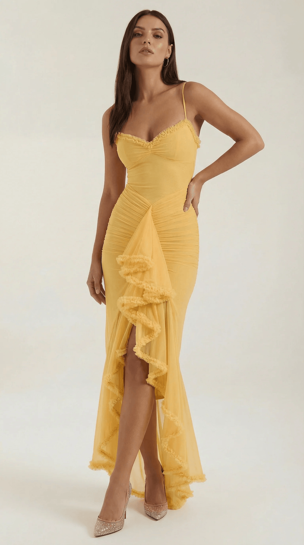 Phoebe Ruffle High Low Maxi Dress for Fall Wedding Guest Dresses