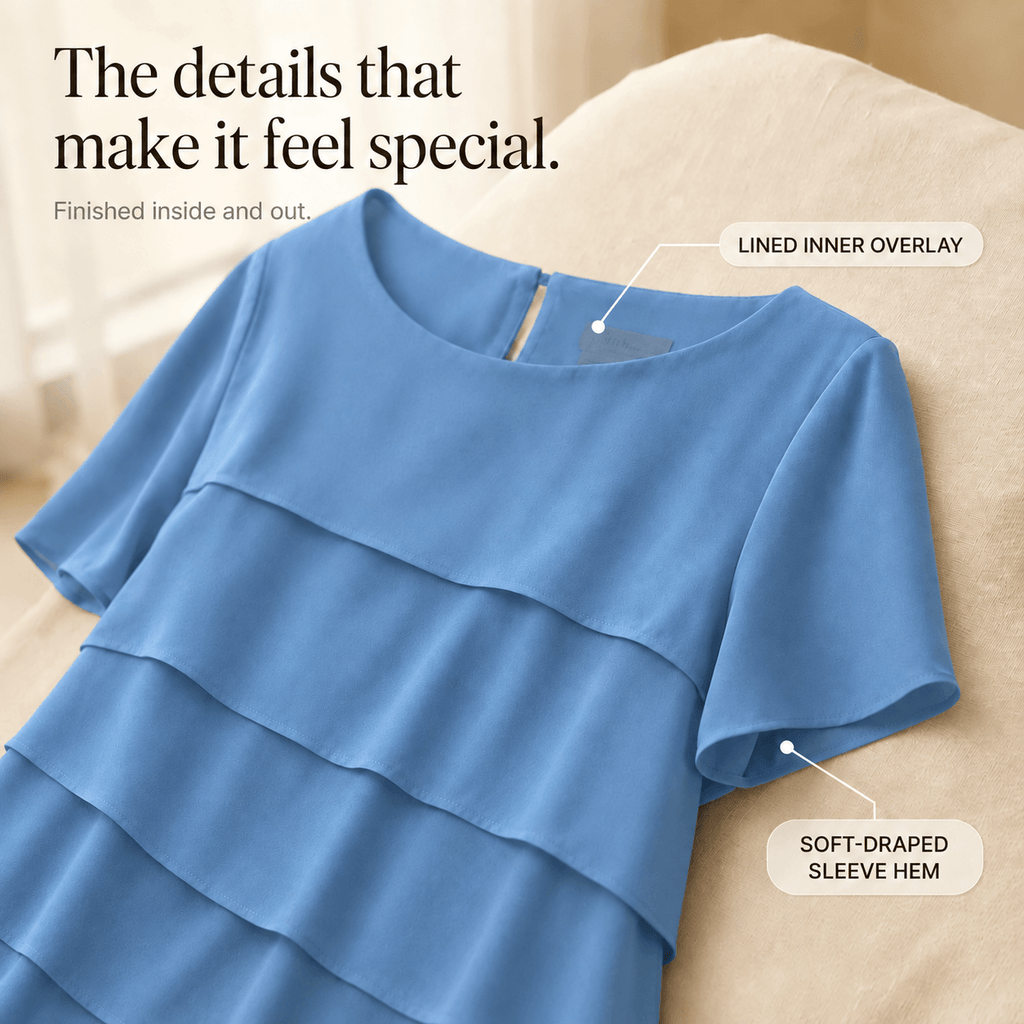 Florenza Tiered Asymmetric Chiffon-Like Women's Midi Dress with Flutter Sleeves
