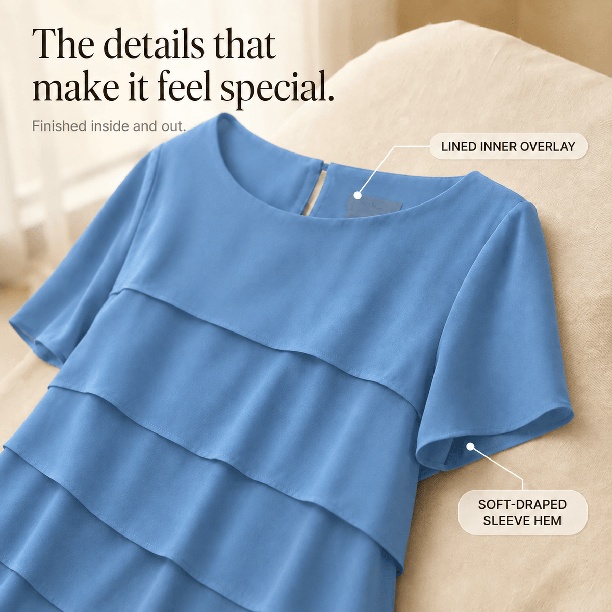 Florenza Tiered Asymmetric Chiffon-Like Women's Midi Dress with Flutter Sleeves