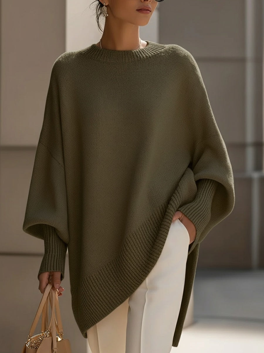 Emma Oversized Asymmetric-Hem Wool Blend Knitted Sweater for Women