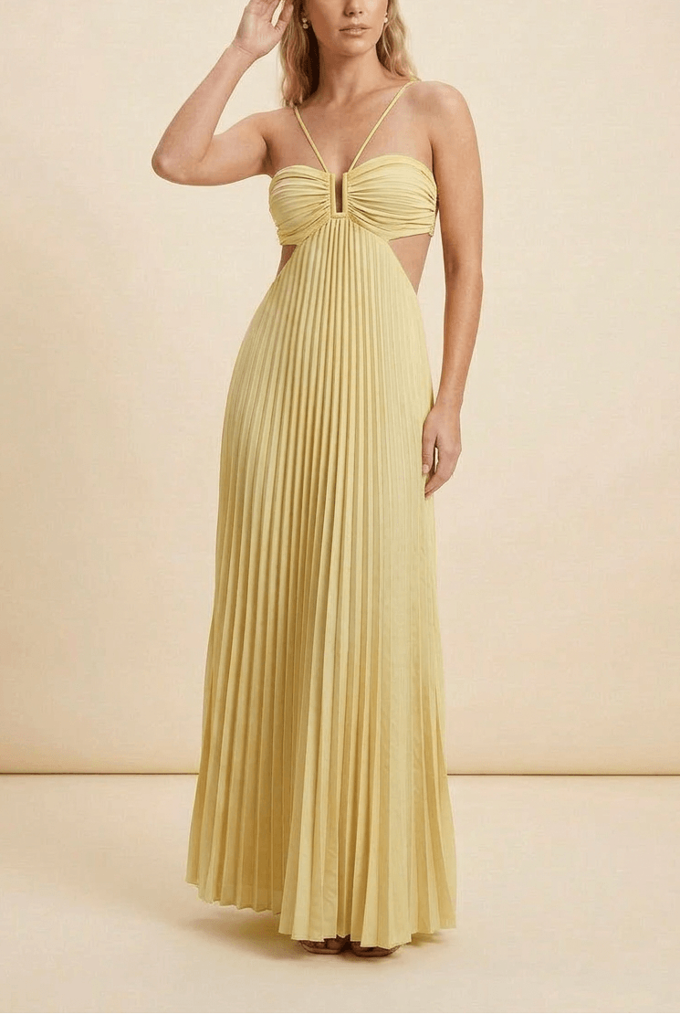Halter Pleated Satin Maxi Dress for Homecoming Dresses Events