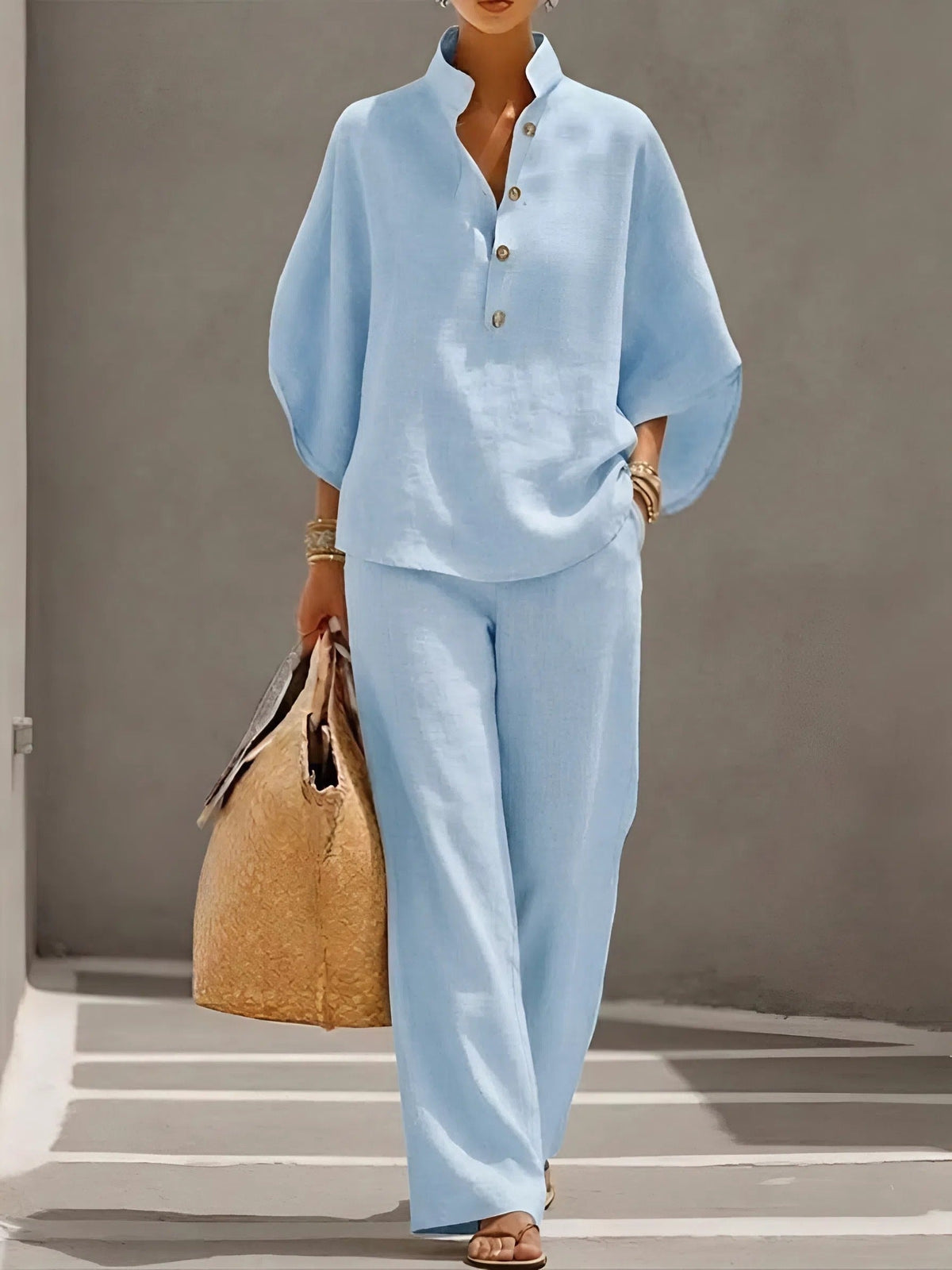 Women's Collared Wide-Leg Trouser Two Piece Outfit Set