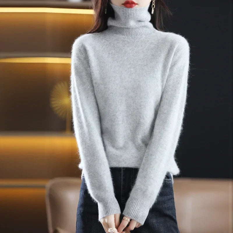 Women's Knit Turtleneck Sweater with Ribbed Cuffs