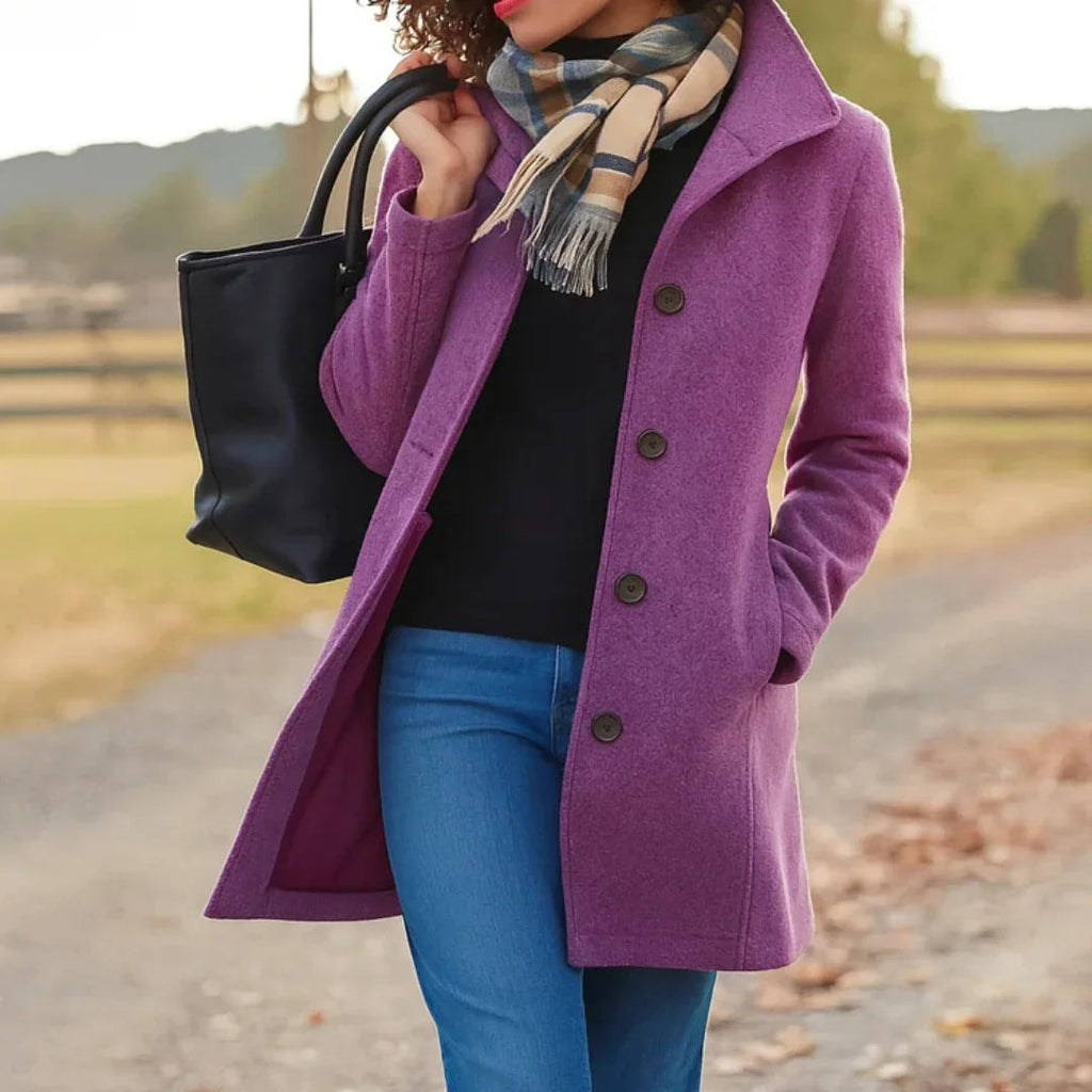 Heledd Notch-Lapel Longline Wool-Blend Winter Coat for Women