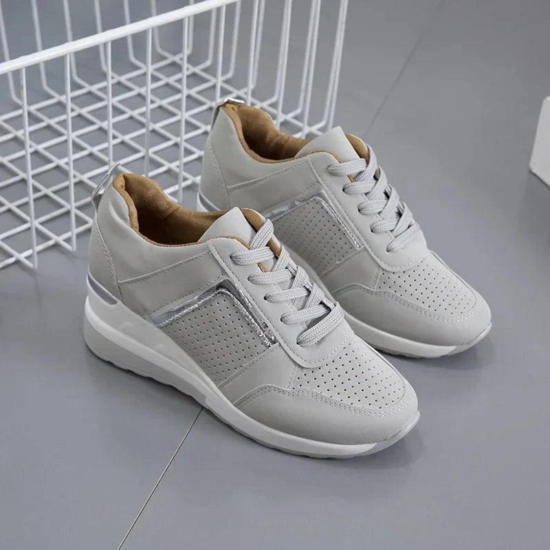 Women's Lace-Up Platform Wedge Sneakers with Cushioned Sole