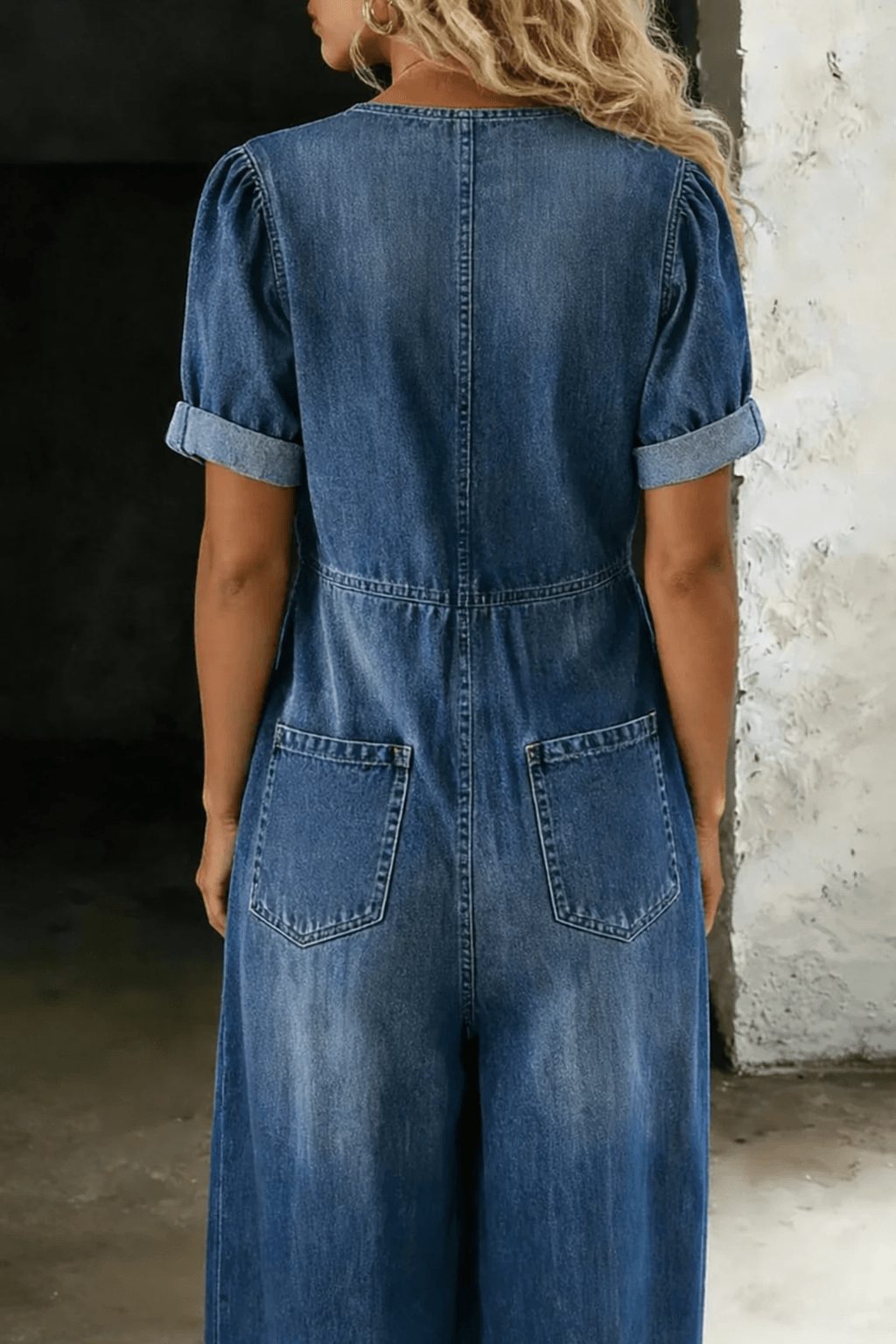 Maya Denim Tie-Front Jumpsuit with Wide Leg and Pockets