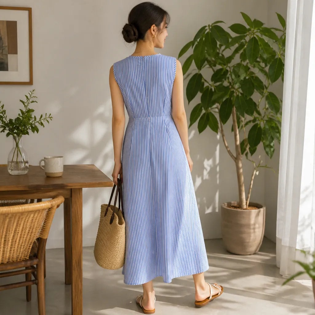 Marellé Striped Wrap-Waist Sleeveless Women's Midi Dress