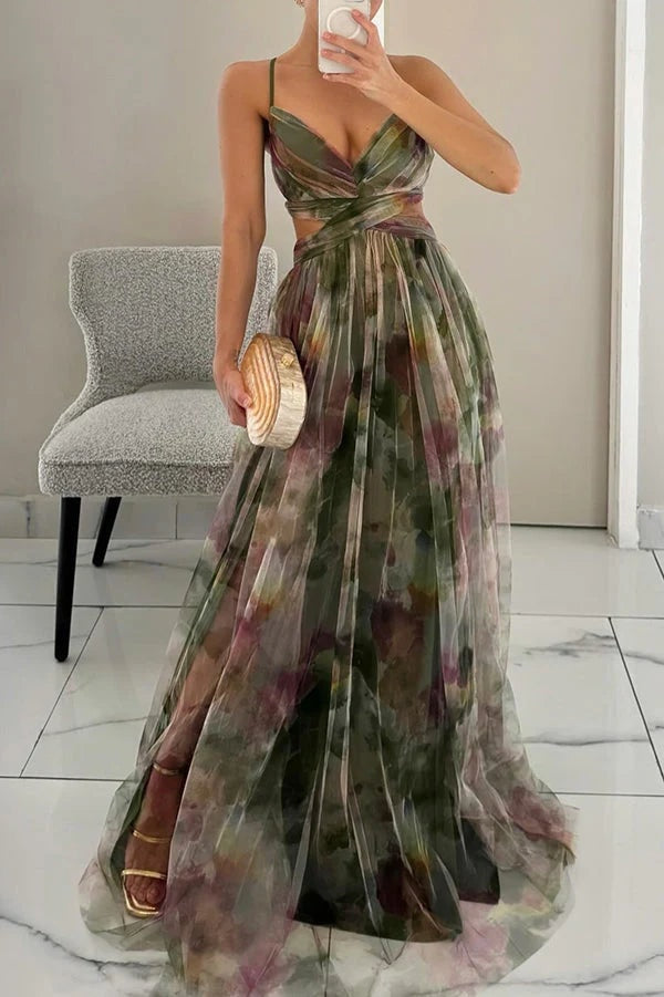 Angela Floral Print Cutout Waist Maxi Dress for Autumn Wedding Guests
