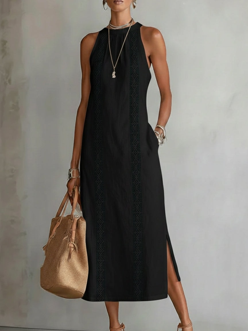 Lace Panel Midi Fall Dresses for Women with Side Slits for Wedding Guest Looks