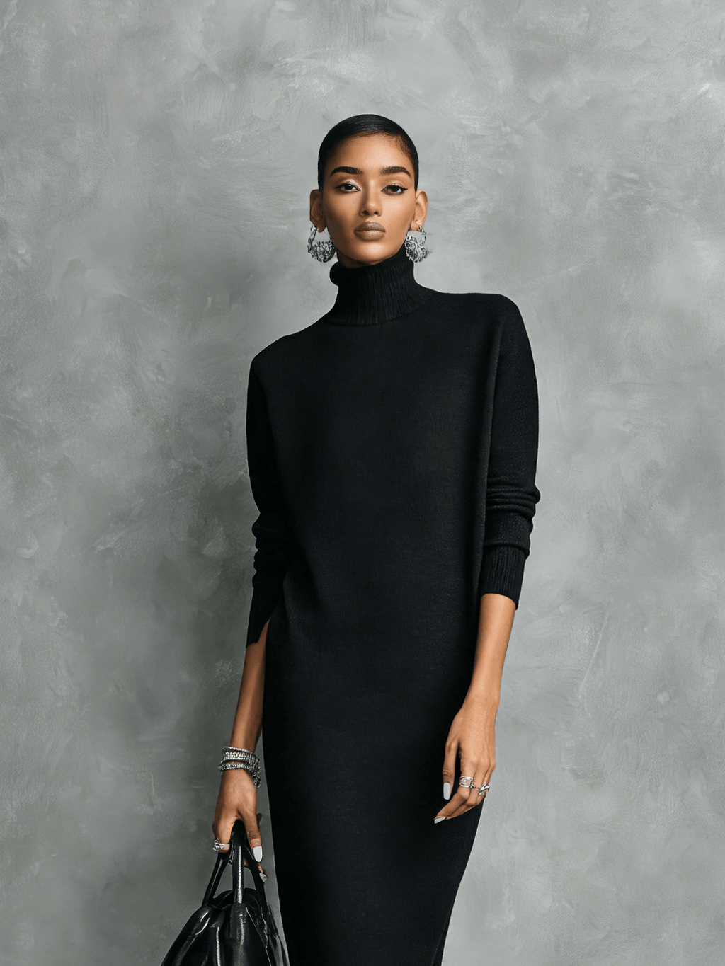 Maelys Turtleneck Knit Sweater Dress with Midi Length