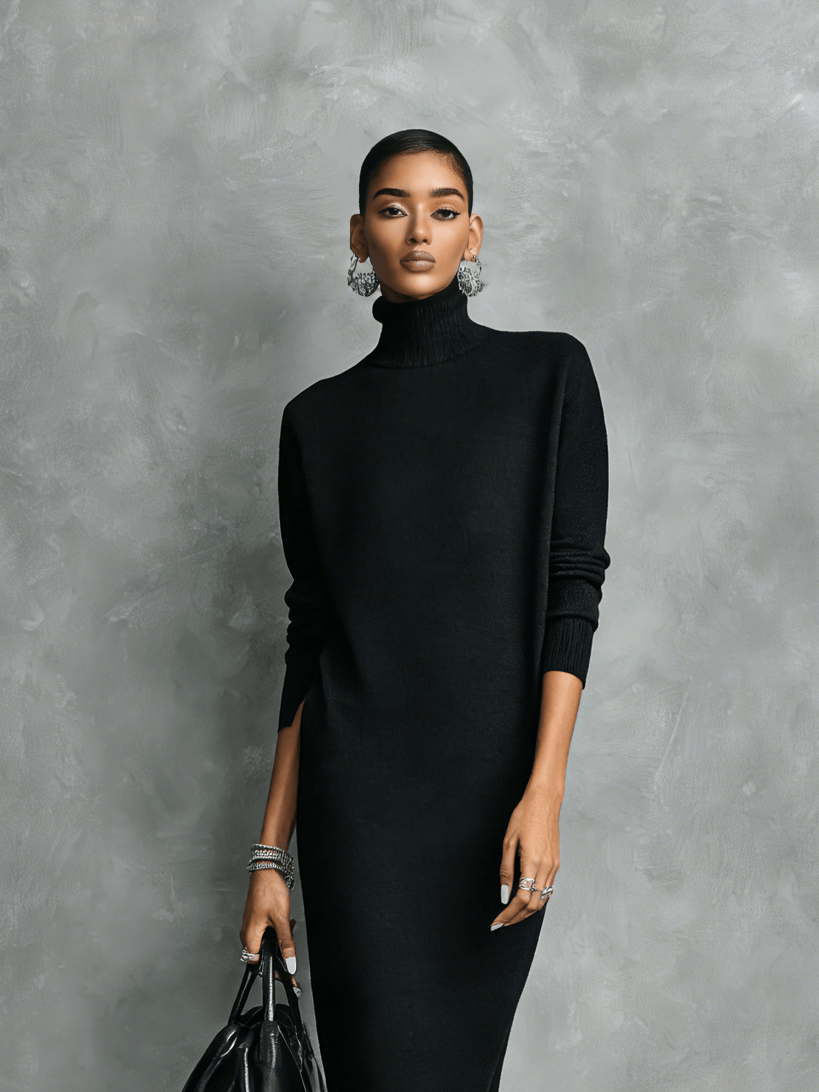 Maelys Turtleneck Knit Sweater Dress with Midi Length