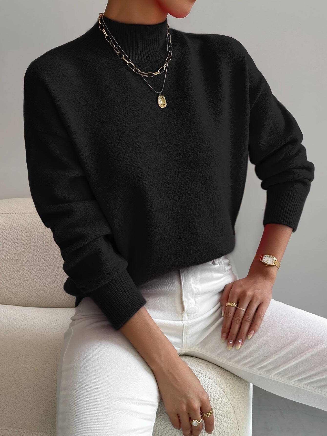 Oversized Turtleneck Sweaters for Women with Ribbed Trim for Fall Layering