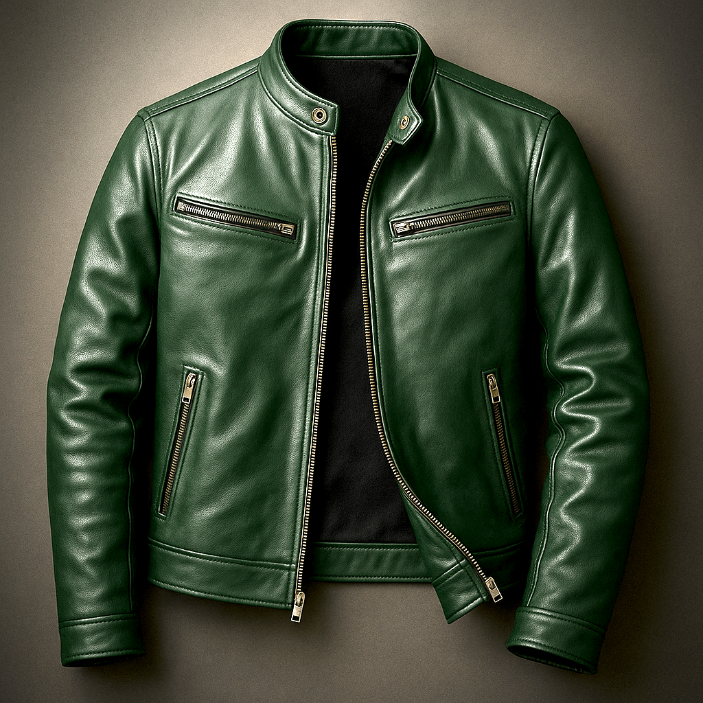 Men's Genuine Leather Moto Jacket with Zip Pockets
