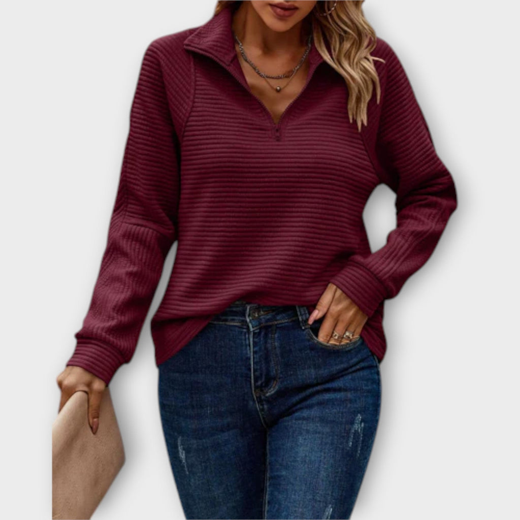 Women's Ribbed Quarter-Zip Pullover Sweater with Mock Neck