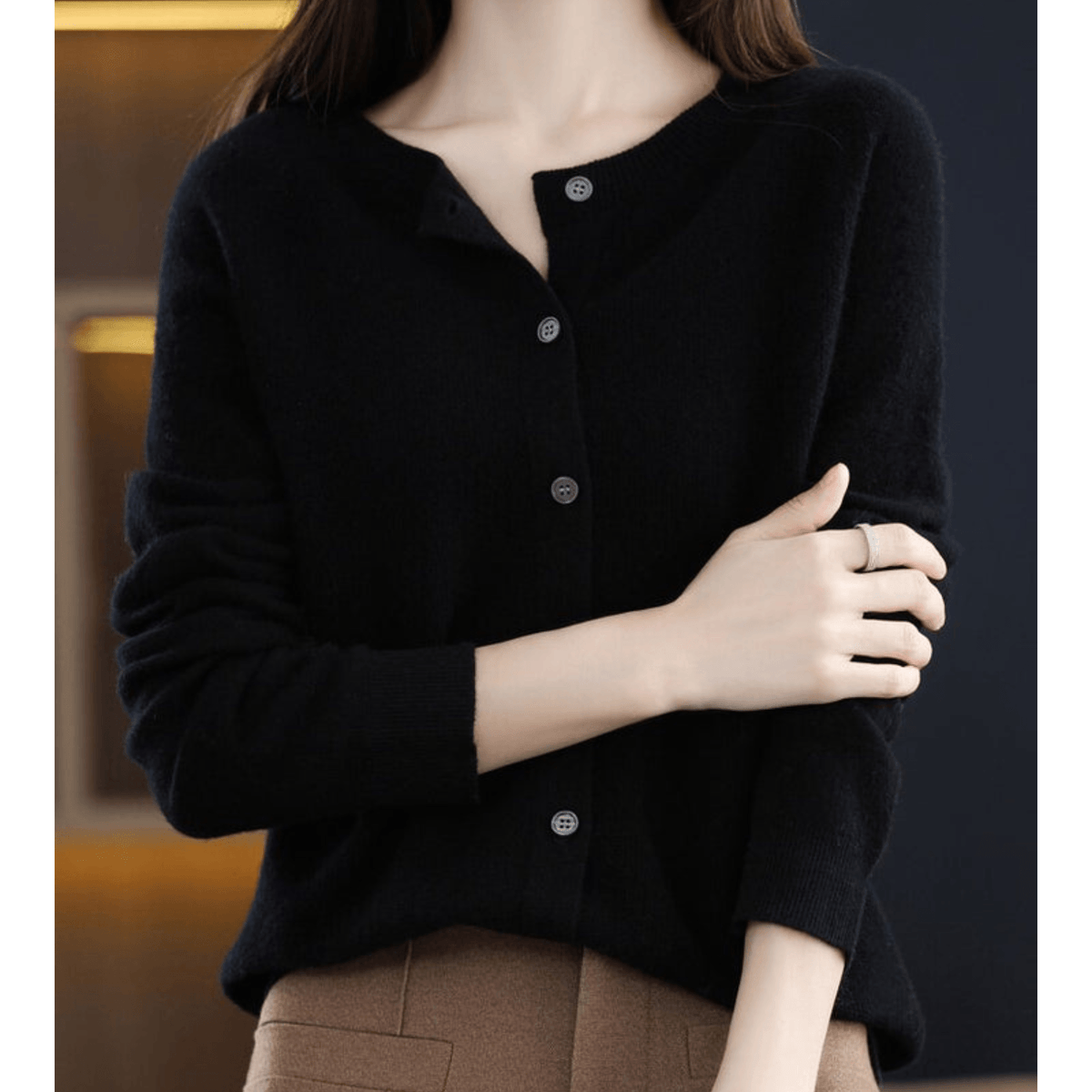 Niki Button-Front Women's Knitted Cardigan Sweater in Merino Cashmere Blend