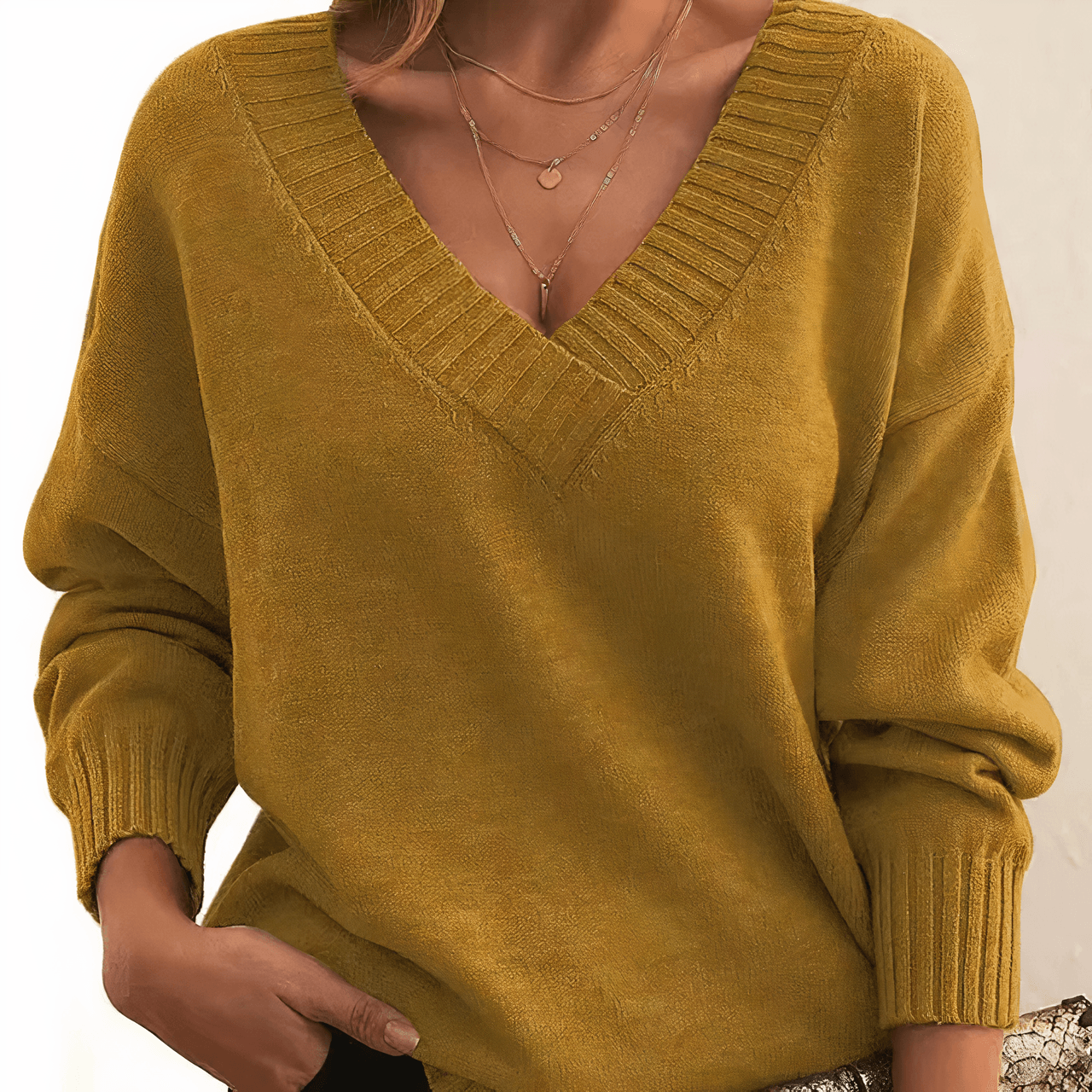 Oversized V Neck Cashmere Sweater with Relaxed Balloon Sleeves