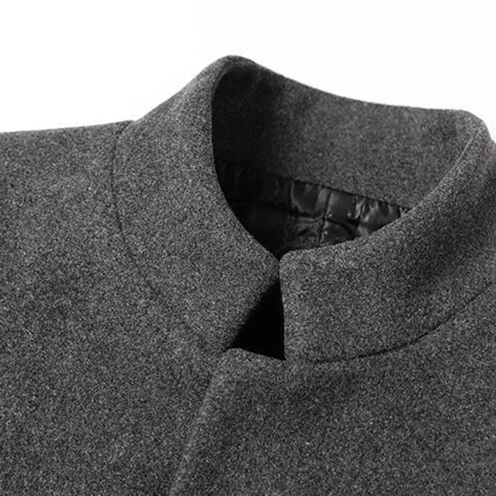 Men's Slim Longline Stand-Collar Overcoat with Flap Pockets for Winter