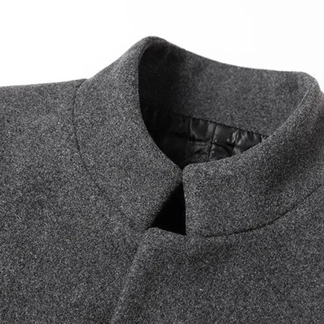 Men's Slim Longline Stand-Collar Overcoat with Flap Pockets for Winter