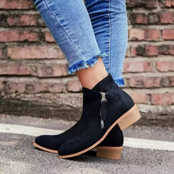 Women's Everyday Side Zip Ankle Boots with Stacked Block Heel and Soft Lining