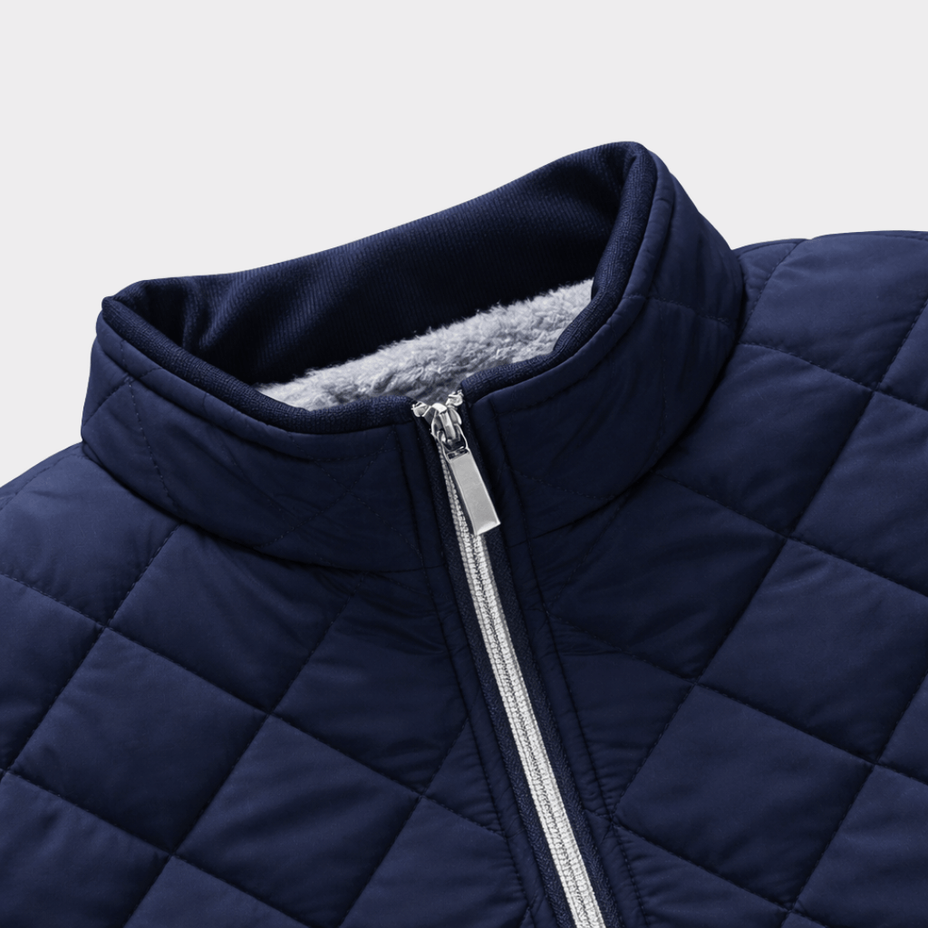 Men's Diamond-Quilted Fleece-Lined Jacket with Stand Collar
