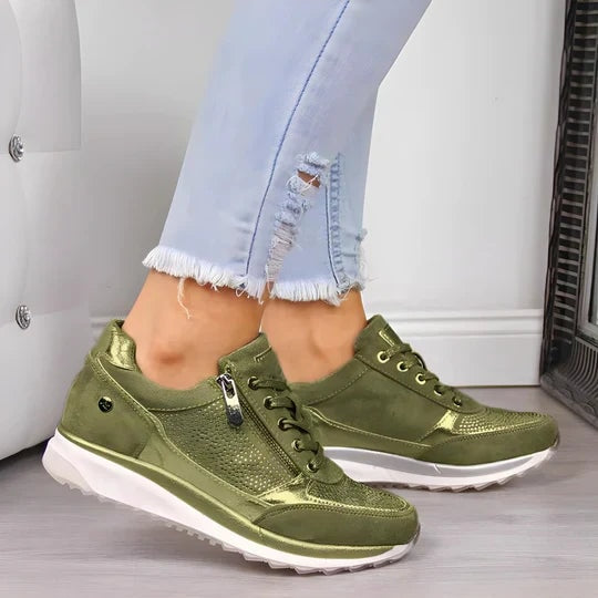 Women's Cushioned Sneakers with Lace-Up Side Zipper for Orthopedic Support